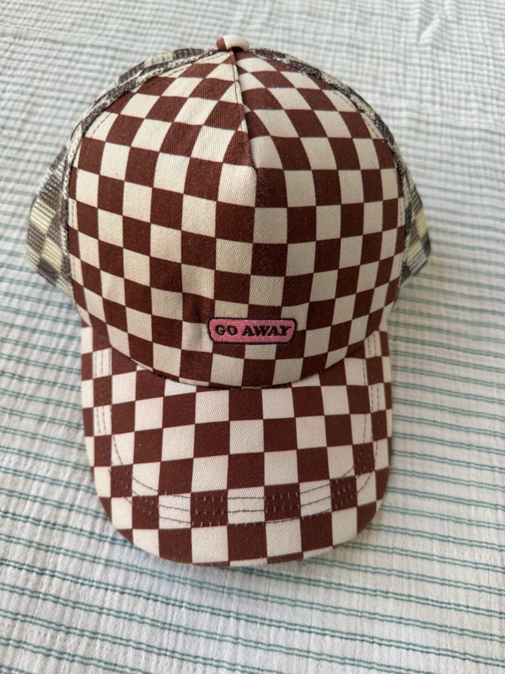 Checkerboard 'Go Away' Attitude Cap - Brown & Cream